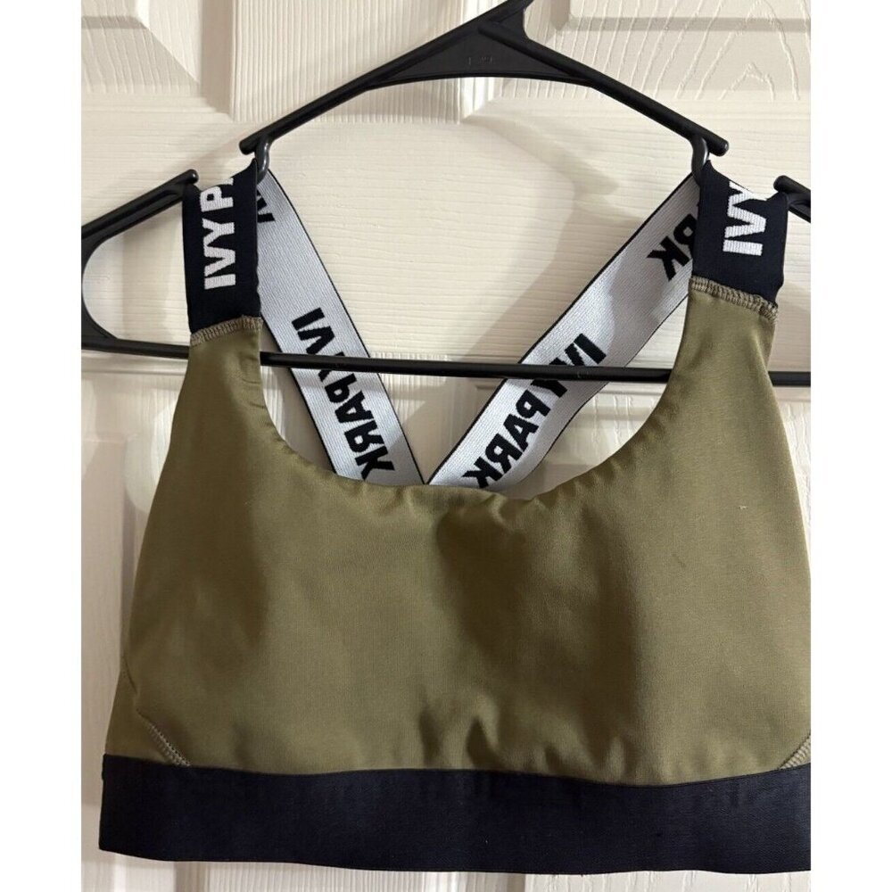 IVY PARK Olive and Black Logo Elastic-Strap Sports Bra